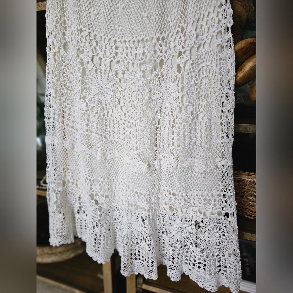 Pat Dahnke Made In Texas Cotton Crochet Maxi Skirt in Cream M/L - Picture 6 of 8